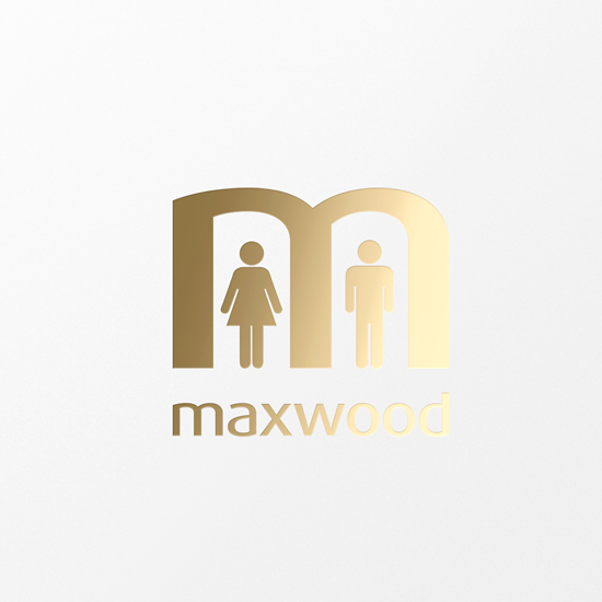 Gold Maxwood washrooms logo with male and female symbols