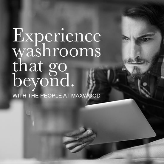 Maxwood advert featuring a man using a tablet