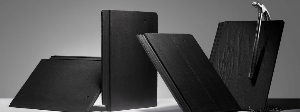 Marley roof tile product range in black studio photography